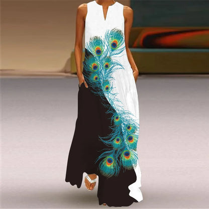 Vintage Print Women Sundress 2026 Summer Fashion V-neck Sleeveless Long Dress Elegant Ladies Maxi Dresses Femme Vestidos