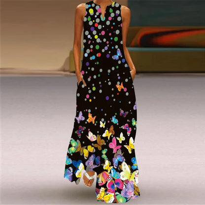 Vintage Print Women Sundress 2026 Summer Fashion V-neck Sleeveless Long Dress Elegant Ladies Maxi Dresses Femme Vestidos