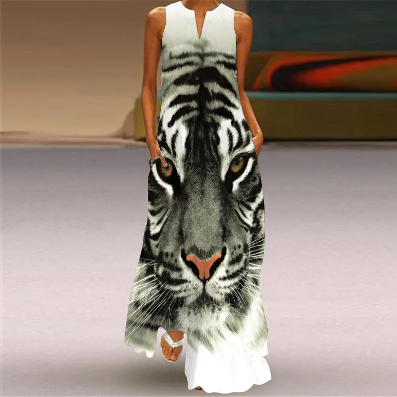 Vintage Print Women Sundress 2026 Summer Fashion V-neck Sleeveless Long Dress Elegant Ladies Maxi Dresses Femme Vestidos