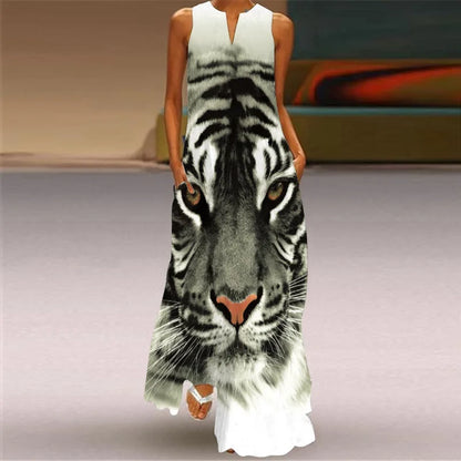 Vintage Print Women Sundress 2026 Summer Fashion V-neck Sleeveless Long Dress Elegant Ladies Maxi Dresses Femme Vestidos