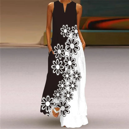 Vintage Print Women Sundress 2026 Summer Fashion V-neck Sleeveless Long Dress Elegant Ladies Maxi Dresses Femme Vestidos
