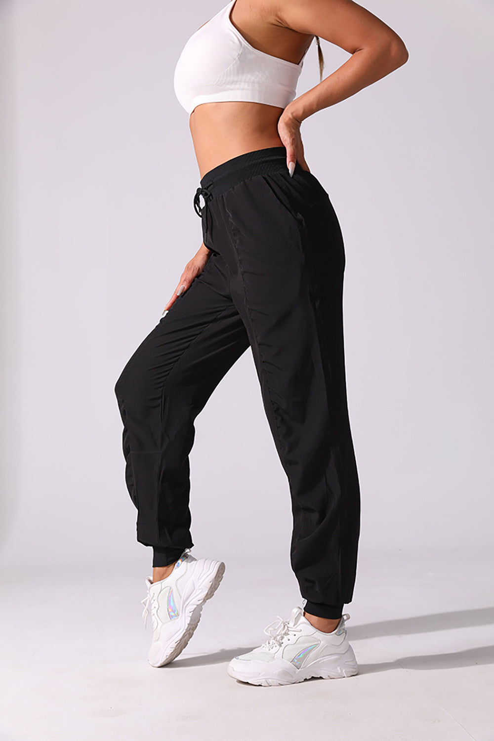 New Drawstring Pleated Sports Women's Summer Quick-drying Running Fitness Casual Pants Cross-border Lightweight Straight Leg Ankle-length Pants