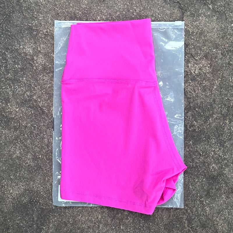 New Nude High-Waist Brushed Shorts Yoga Wear Nylon Shorts Women's Tight Yoga Three-Point Sports Shorts Peach