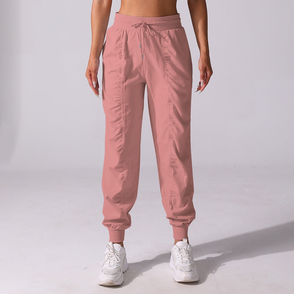 New Drawstring Pleated Sports Women's Summer Quick-drying Running Fitness Casual Pants Cross-border Lightweight Straight Leg Ankle-length Pants