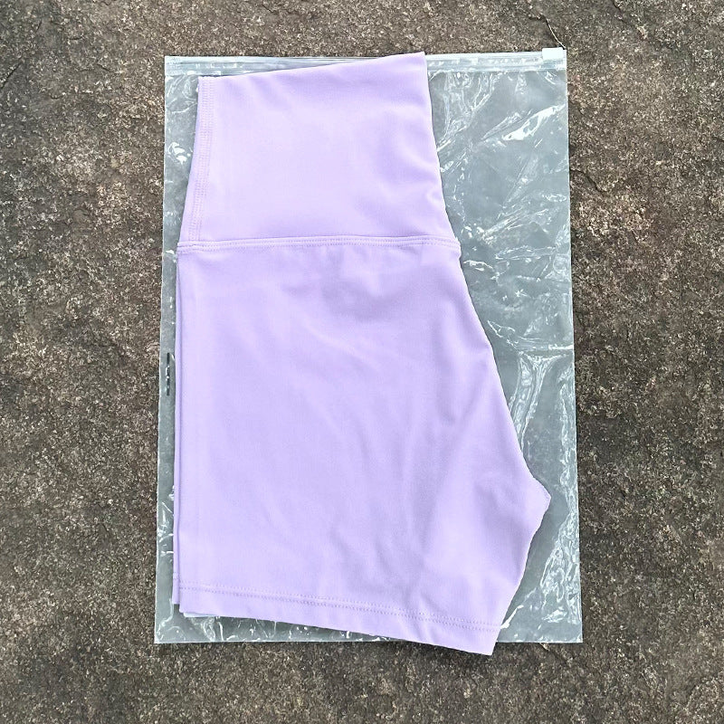 New Nude High-Waist Brushed Shorts Yoga Wear Nylon Shorts Women's Tight Yoga Three-Point Sports Shorts Peach