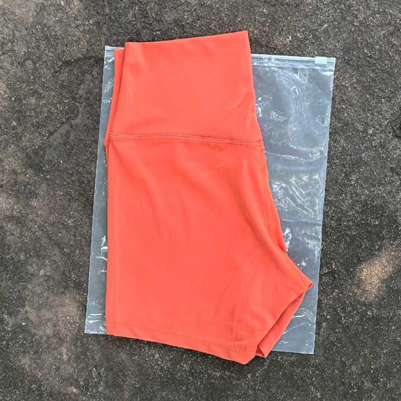 New Nude High-Waist Brushed Shorts Yoga Wear Nylon Shorts Women's Tight Yoga Three-Point Sports Shorts Peach