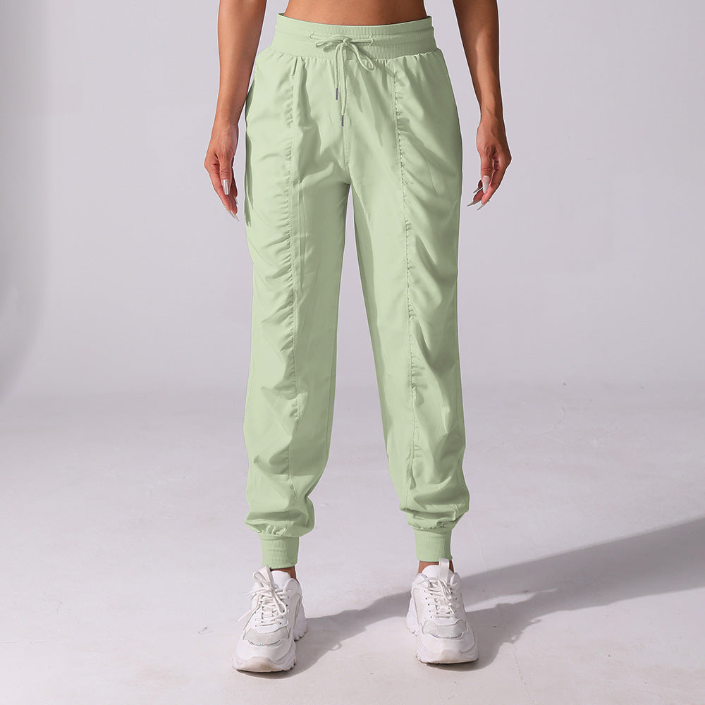 New Drawstring Pleated Sports Women's Summer Quick-drying Running Fitness Casual Pants Cross-border Lightweight Straight Leg Ankle-length Pants