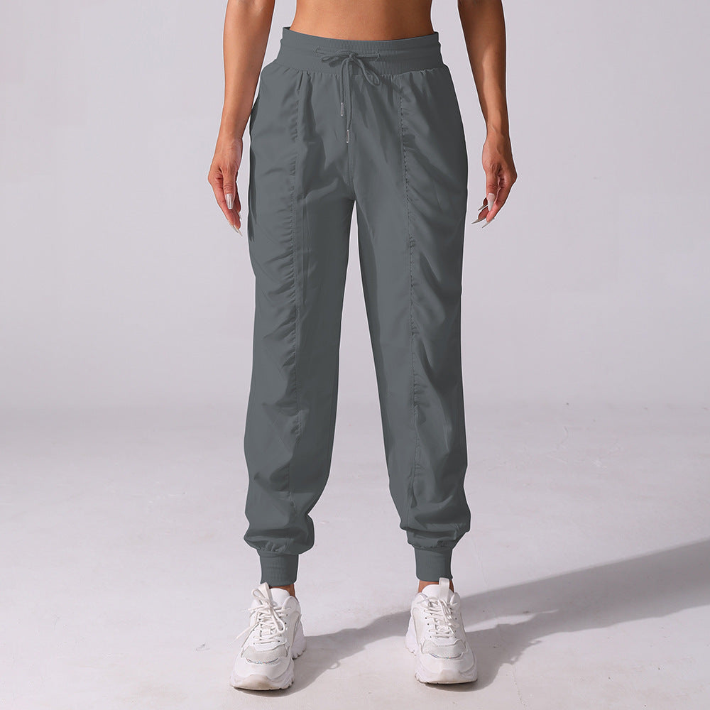 New Drawstring Pleated Sports Women's Summer Quick-drying Running Fitness Casual Pants Cross-border Lightweight Straight Leg Ankle-length Pants
