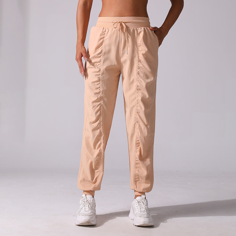 New Drawstring Pleated Sports Women's Summer Quick-drying Running Fitness Casual Pants Cross-border Lightweight Straight Leg Ankle-length Pants