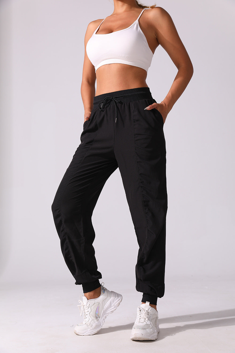 New Drawstring Pleated Sports Women's Summer Quick-drying Running Fitness Casual Pants Cross-border Lightweight Straight Leg Ankle-length Pants