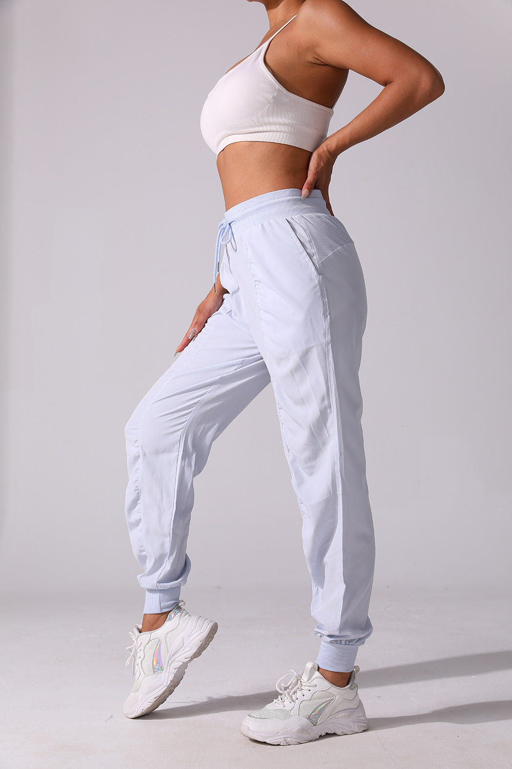 New Drawstring Pleated Sports Women's Summer Quick-drying Running Fitness Casual Pants Cross-border Lightweight Straight Leg Ankle-length Pants