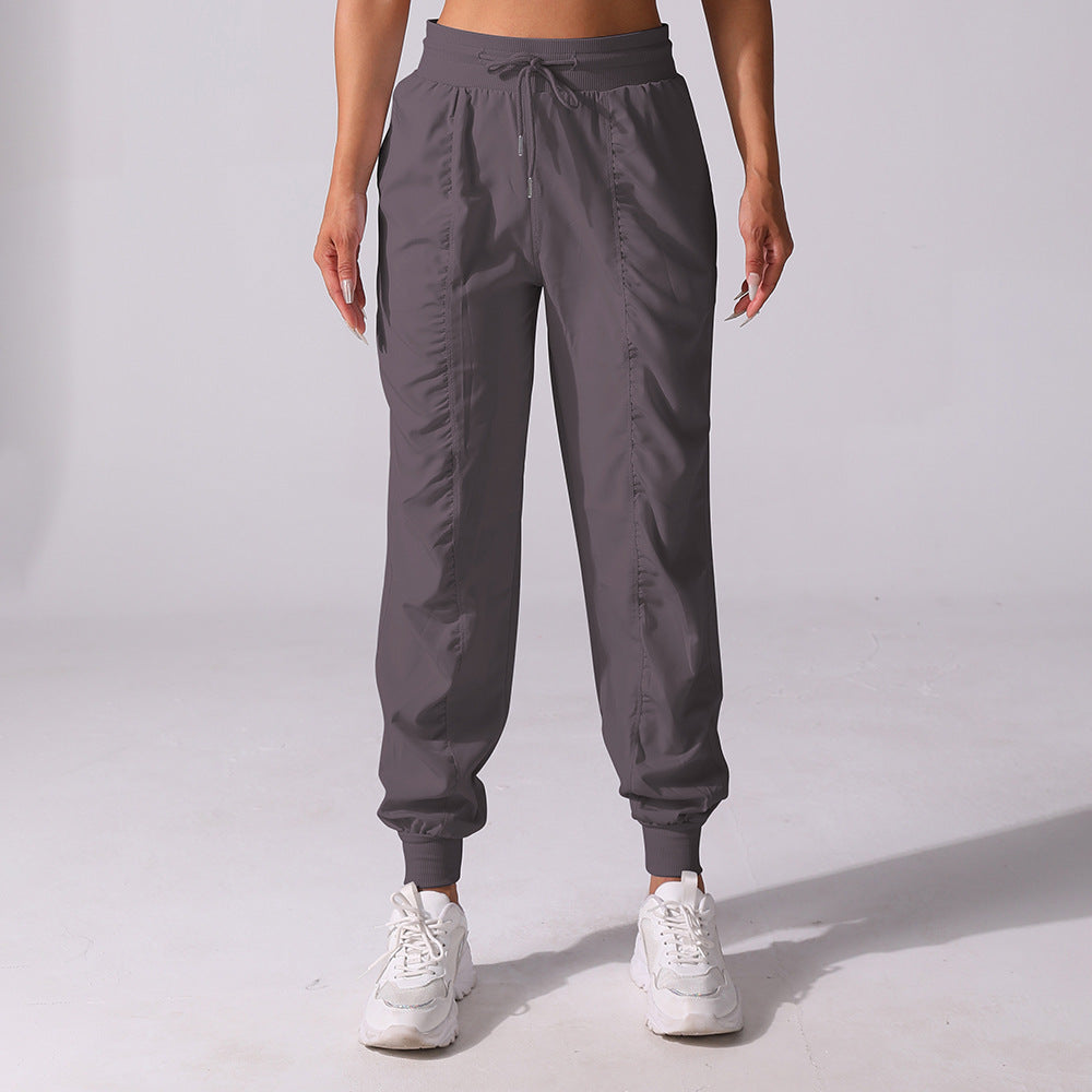 New Drawstring Pleated Sports Women's Summer Quick-drying Running Fitness Casual Pants Cross-border Lightweight Straight Leg Ankle-length Pants