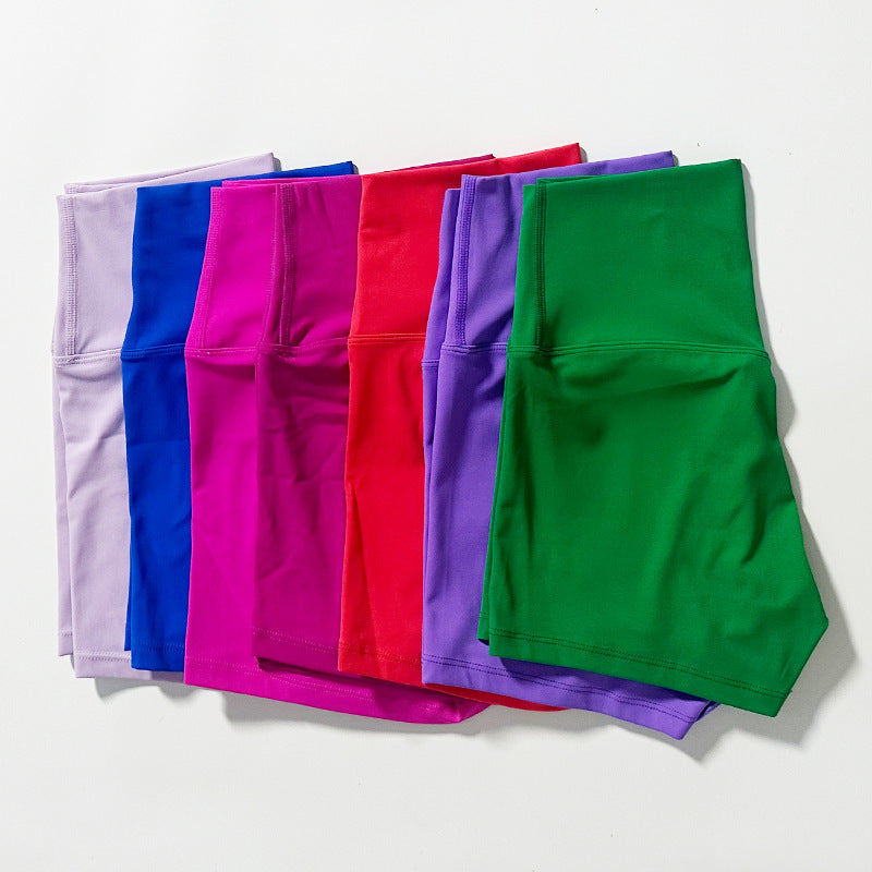 New Nude High-Waist Brushed Shorts Yoga Wear Nylon Shorts Women's Tight Yoga Three-Point Sports Shorts Peach