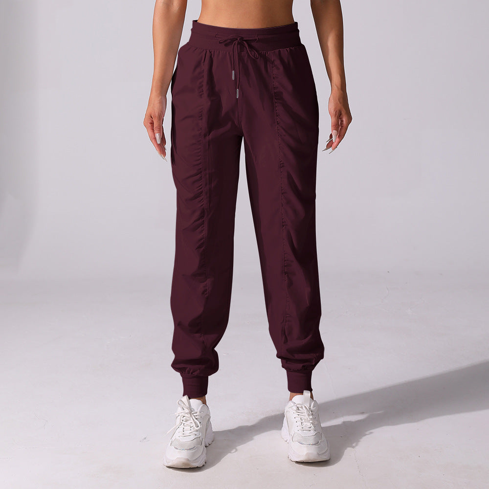 New Drawstring Pleated Sports Women's Summer Quick-drying Running Fitness Casual Pants Cross-border Lightweight Straight Leg Ankle-length Pants
