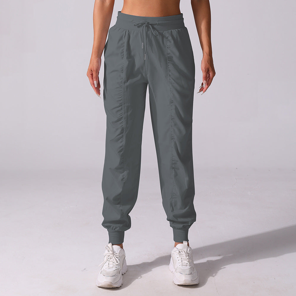 New Drawstring Pleated Sports Women's Summer Quick-drying Running Fitness Casual Pants Cross-border Lightweight Straight Leg Ankle-length Pants