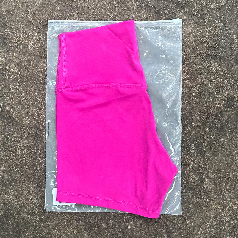 New Nude High-Waist Brushed Shorts Yoga Wear Nylon Shorts Women's Tight Yoga Three-Point Sports Shorts Peach