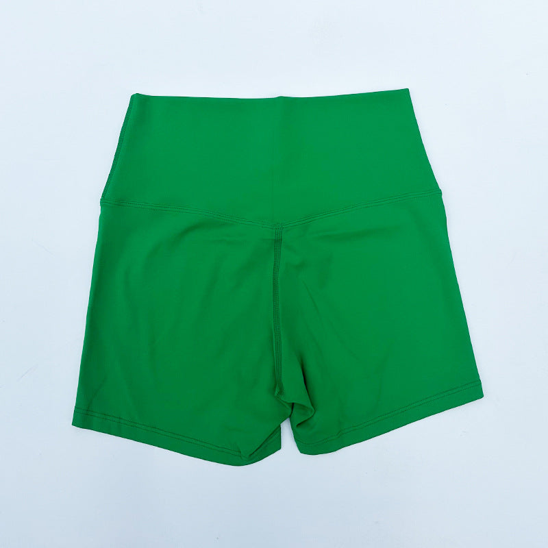 New Nude High-Waist Brushed Shorts Yoga Wear Nylon Shorts Women's Tight Yoga Three-Point Sports Shorts Peach