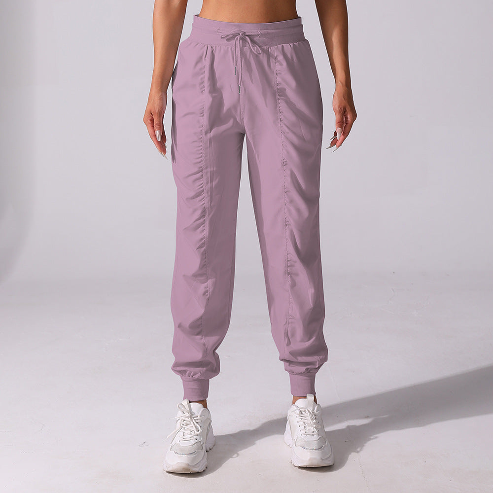 New Drawstring Pleated Sports Women's Summer Quick-drying Running Fitness Casual Pants Cross-border Lightweight Straight Leg Ankle-length Pants