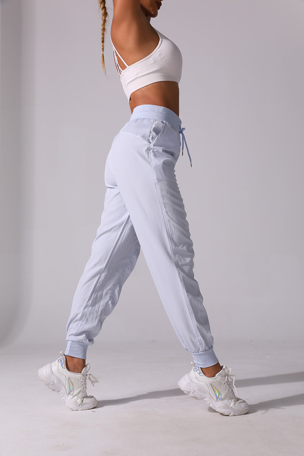 New Drawstring Pleated Sports Women's Summer Quick-drying Running Fitness Casual Pants Cross-border Lightweight Straight Leg Ankle-length Pants