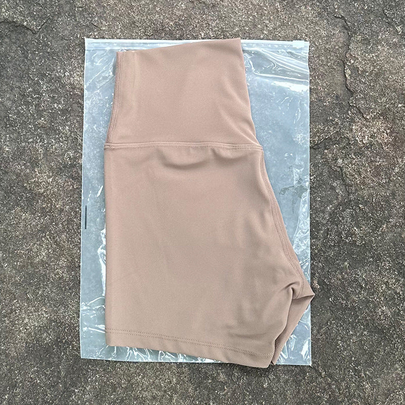New Nude High-Waist Brushed Shorts Yoga Wear Nylon Shorts Women's Tight Yoga Three-Point Sports Shorts Peach