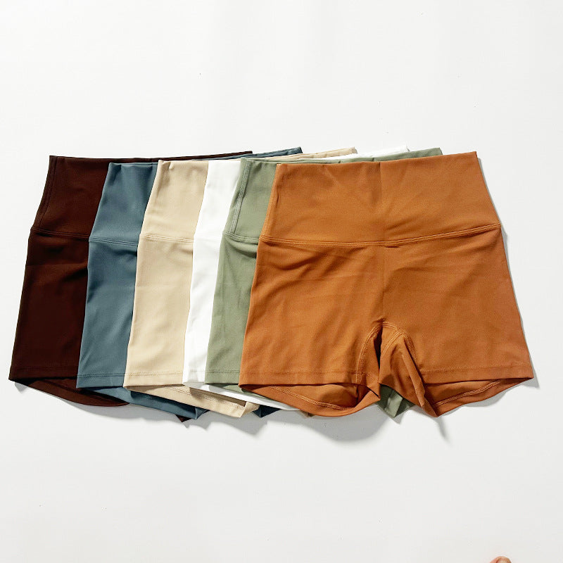 New Nude High-Waist Brushed Shorts Yoga Wear Nylon Shorts Women's Tight Yoga Three-Point Sports Shorts Peach