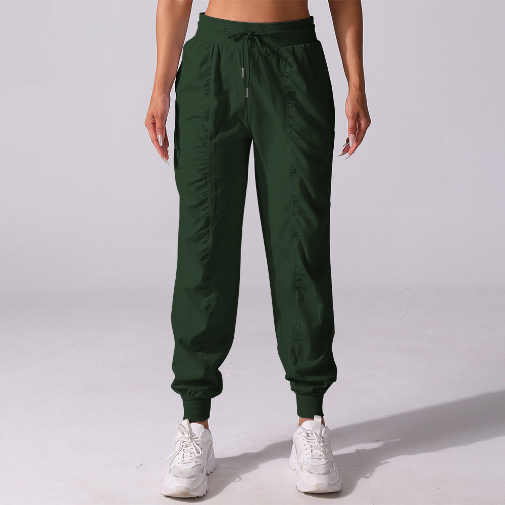 New Drawstring Pleated Sports Women's Summer Quick-drying Running Fitness Casual Pants Cross-border Lightweight Straight Leg Ankle-length Pants