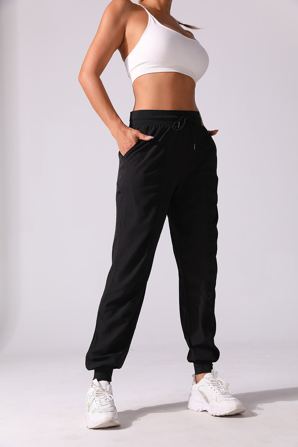 New Drawstring Pleated Sports Women's Summer Quick-drying Running Fitness Casual Pants Cross-border Lightweight Straight Leg Ankle-length Pants