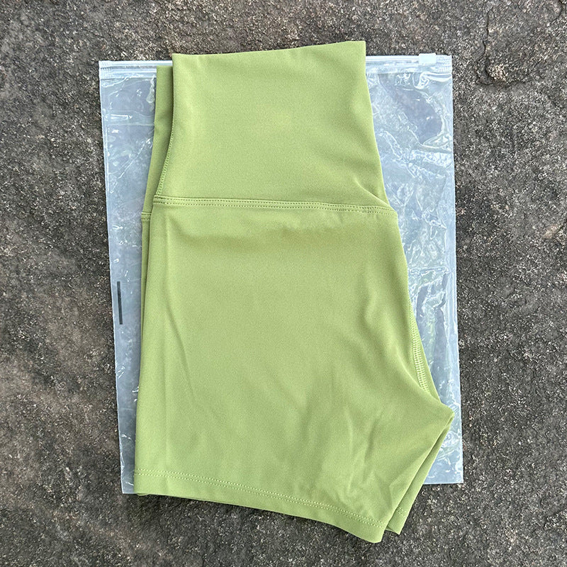 New Nude High-Waist Brushed Shorts Yoga Wear Nylon Shorts Women's Tight Yoga Three-Point Sports Shorts Peach