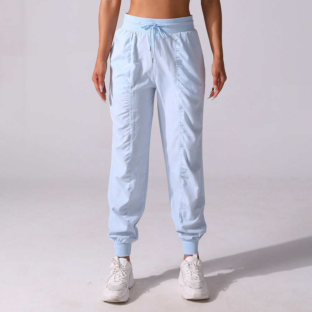 New Drawstring Pleated Sports Women's Summer Quick-drying Running Fitness Casual Pants Cross-border Lightweight Straight Leg Ankle-length Pants