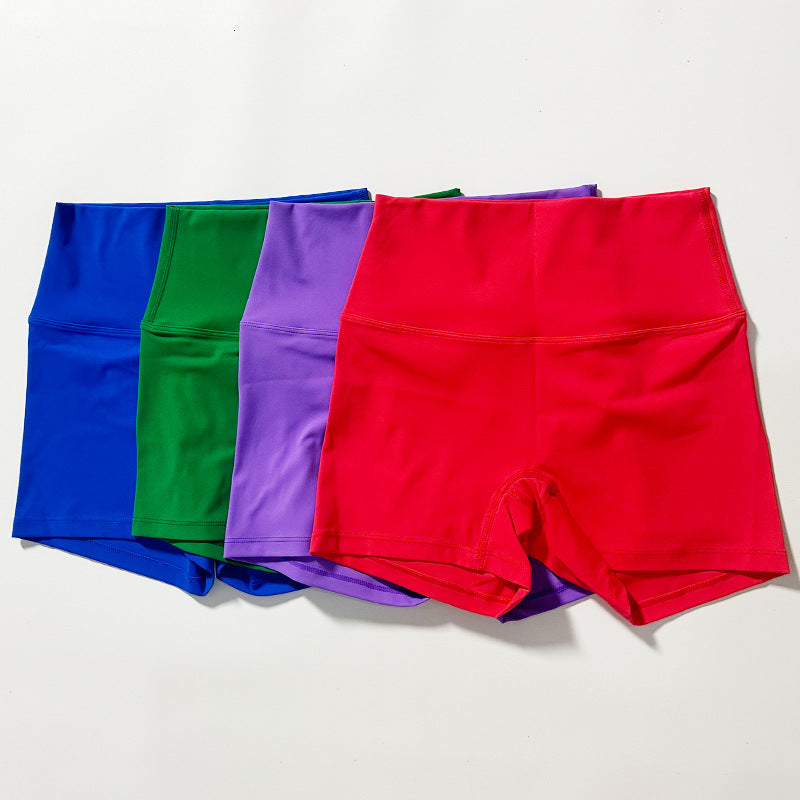 New Nude High-Waist Brushed Shorts Yoga Wear Nylon Shorts Women's Tight Yoga Three-Point Sports Shorts Peach
