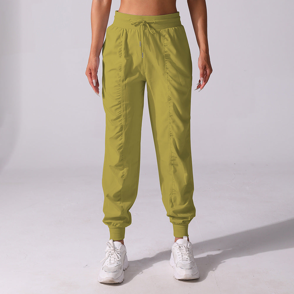 New Drawstring Pleated Sports Women's Summer Quick-drying Running Fitness Casual Pants Cross-border Lightweight Straight Leg Ankle-length Pants
