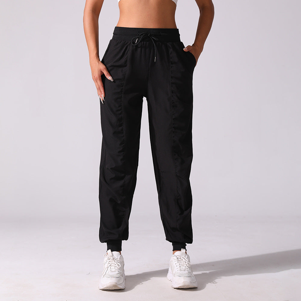 New Drawstring Pleated Sports Women's Summer Quick-drying Running Fitness Casual Pants Cross-border Lightweight Straight Leg Ankle-length Pants