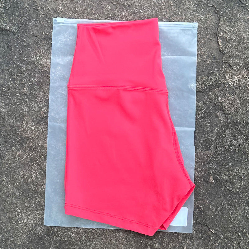 New Nude High-Waist Brushed Shorts Yoga Wear Nylon Shorts Women's Tight Yoga Three-Point Sports Shorts Peach