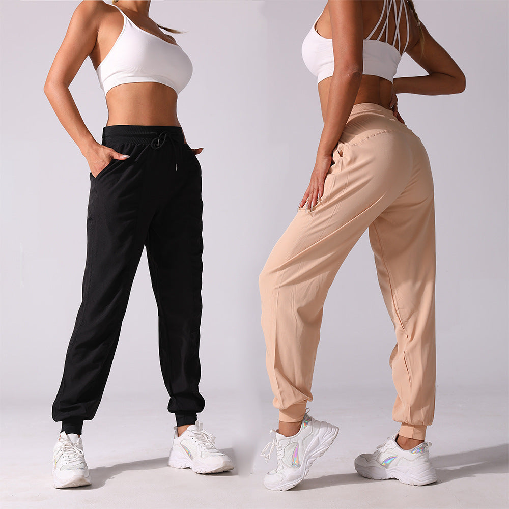 New Drawstring Pleated Sports Women's Summer Quick-drying Running Fitness Casual Pants Cross-border Lightweight Straight Leg Ankle-length Pants