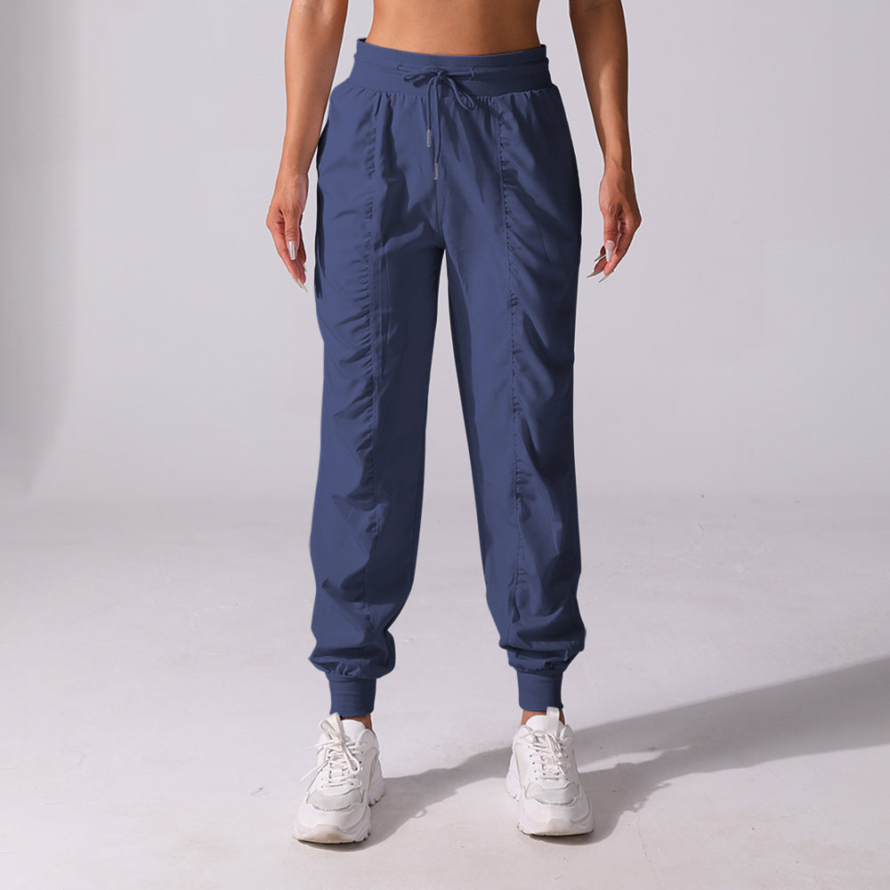 New Drawstring Pleated Sports Women's Summer Quick-drying Running Fitness Casual Pants Cross-border Lightweight Straight Leg Ankle-length Pants