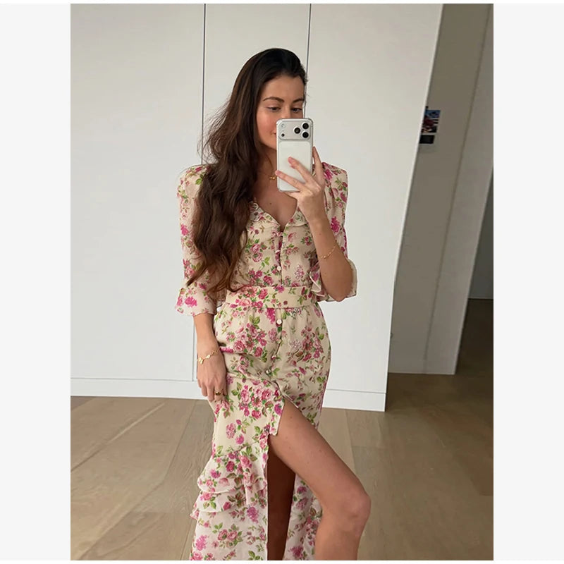 Women Chic Printed Gathered Large Swing Dress Sexy Sleeveless High Waist Slim Fit Sling Dresses 2026 New Lady Party Club Gowns
