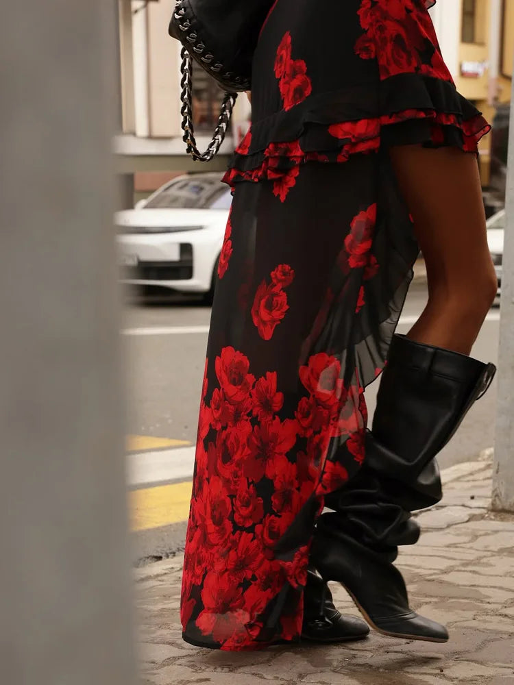 CNYISHE Camisoles Mesh Patchwork Prints Sheer Irregular hemline Trendy Chic Sheath Women Dresses Sexy Club Streetwear Female