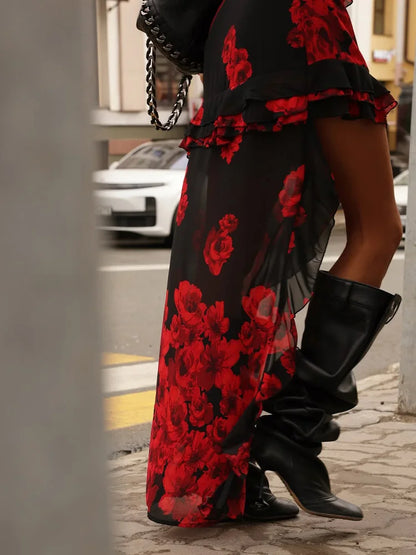 CNYISHE Camisoles Mesh Patchwork Prints Sheer Irregular hemline Trendy Chic Sheath Women Dresses Sexy Club Streetwear Female