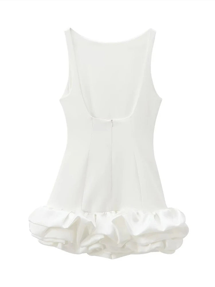 MUJER White Ruffle Mini Dress Women Sleeveless Bodycon Dress Woman off Shoulder Party Dresses Women Sexy Backless Women Dress