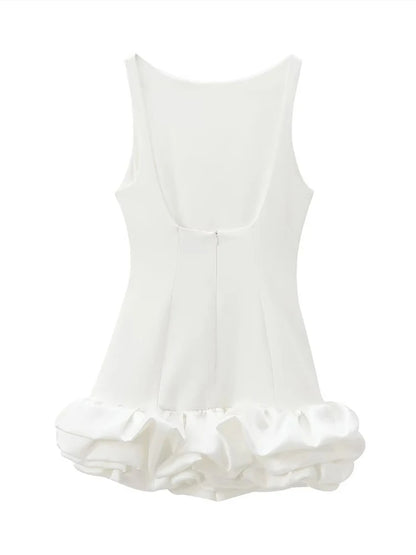 MUJER White Ruffle Mini Dress Women Sleeveless Bodycon Dress Woman off Shoulder Party Dresses Women Sexy Backless Women Dress