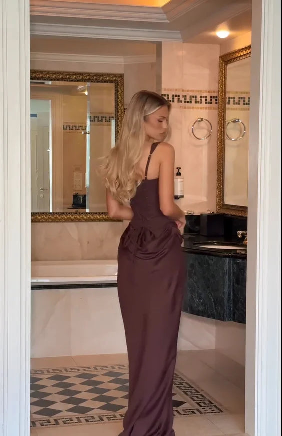 Solid Pleated Sling Dress Square Neck Sleeveless Off-shoulder Waist Cinching Slim Women Dresses Fashion Evening Party Gowns 2025