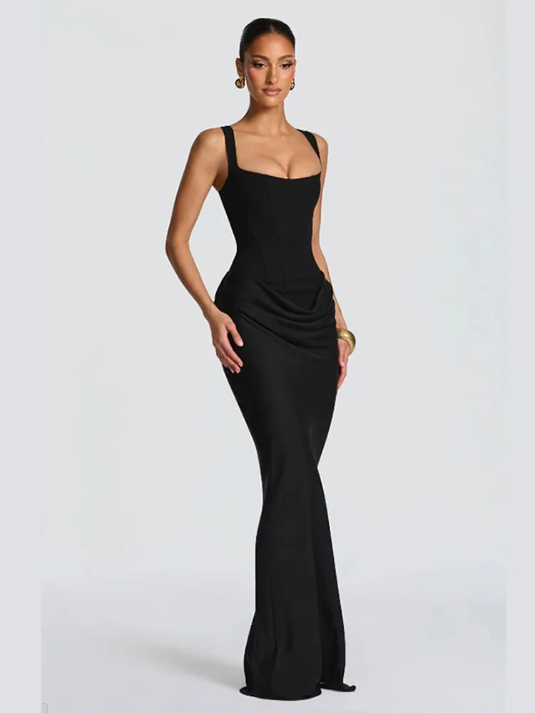 Sexy Square-neck Halter Mini Dress Women Pleated Sleeveless Backless High Waist Bodycon Dresses 2026 New Summer Lady Party Robe