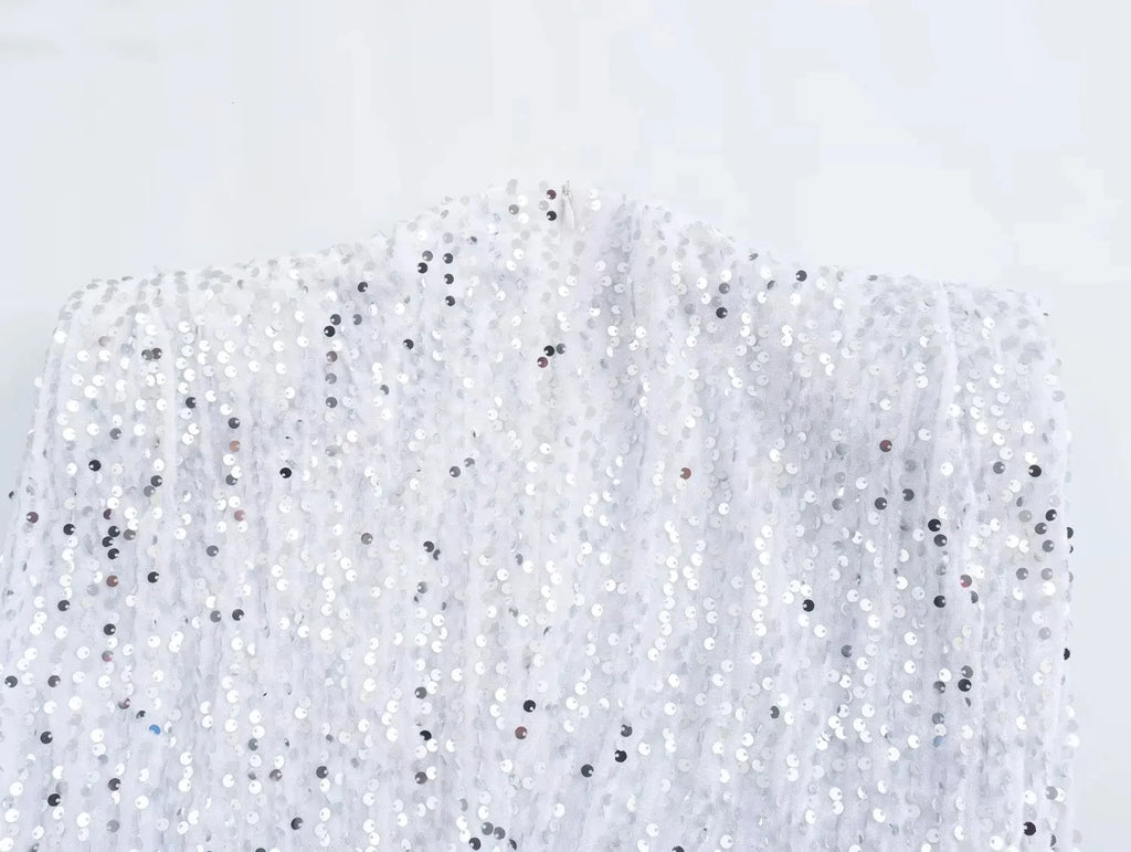 KONDALA 2026 Spring Women Sequined Party Dresses Shoulder Pad Sheath Mini Dress Sleeveless Valentine‘s Day Women Elegant Dresses