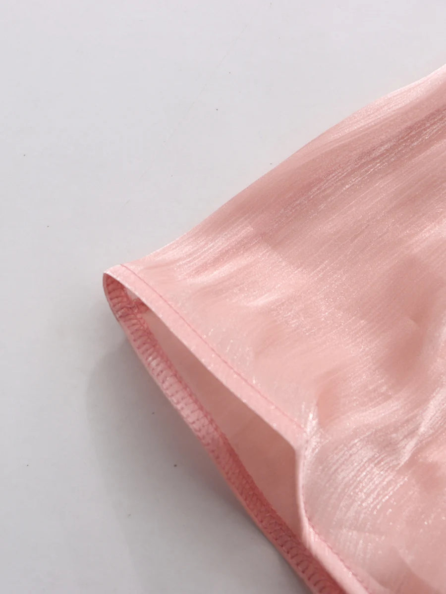 TWOTWINSTYLE Solid Spliced Ruffles Folds Elegant Dresses for Women Stand Neck Long Sleevs Tunic Temperament Dress Female Fashion