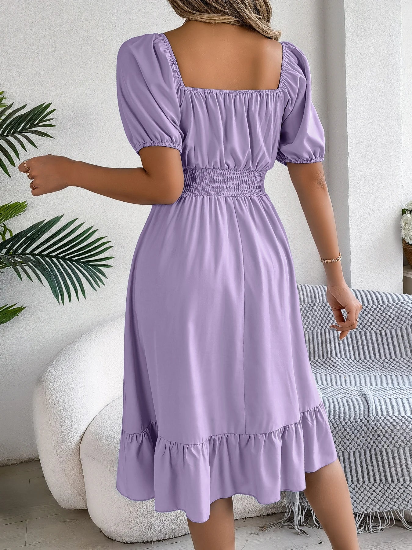 Spring Summer Elegant High Waisted Dress Square Neck Short Sleeved Ruffled Edge Long Dresses 2026 Valentine's Day Woman Clothing