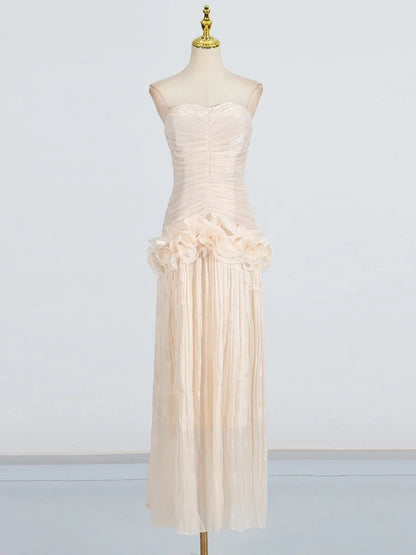 TWOTWINSTYLE Solid Spliced Fungus Slimming Dresses for Women Strapless Sleeveless Patchwork Folds Midi Dress Female Clothing New
