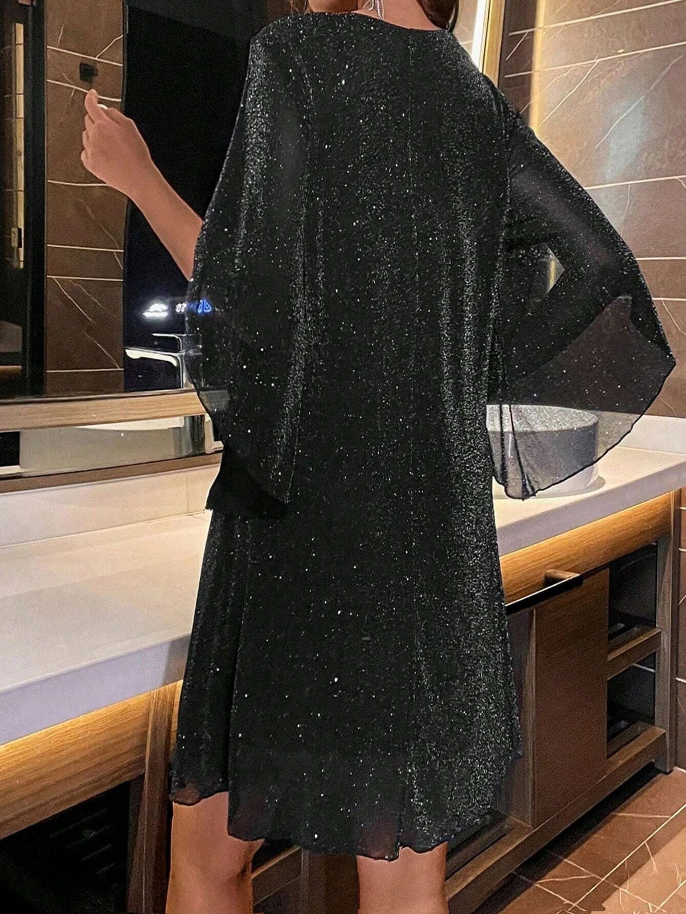 New Dresses for Women Summer Short Sleeve V-Neck Women Dress Fashion Loose Black Dress Women Vestidos De Verano Mujer 2025 Q103