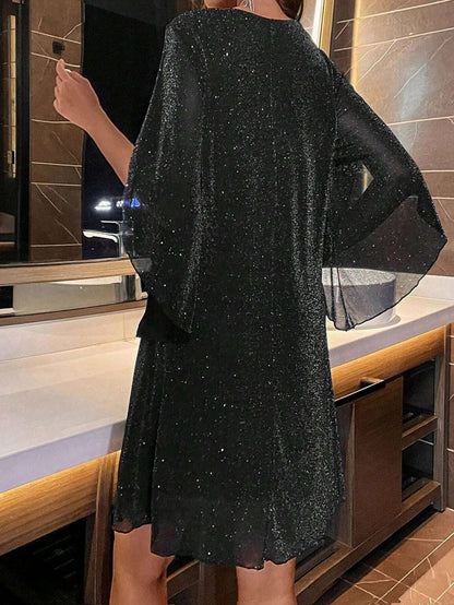 New Dresses for Women Summer Short Sleeve V-Neck Women Dress Fashion Loose Black Dress Women Vestidos De Verano Mujer 2025 Q103