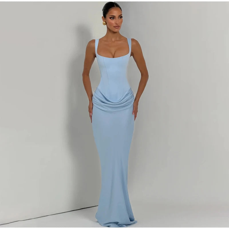 Yellow Strapless Pleated Women Split Maxi Dress Elegant Sleeveless Waist Cinching Slim Fit Dresses 2026 Lady Daily Party Gowns