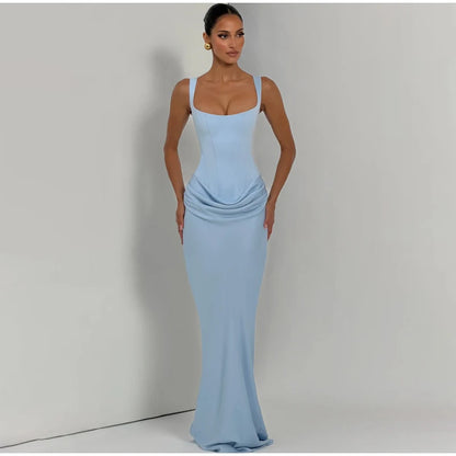 Yellow Strapless Pleated Women Split Maxi Dress Elegant Sleeveless Waist Cinching Slim Fit Dresses 2026 Lady Daily Party Gowns